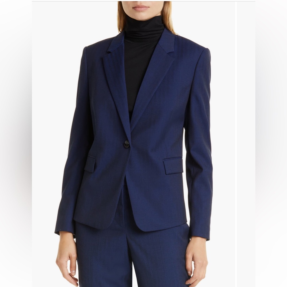 Boss Jeniver Navy Shadow Stripe Wool Blazer